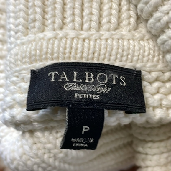 Talbots Ivory Cream Thick Shawl Neck Waffle Knit Pullover V-Neck Sweater Size PP - Picture 6 of 8